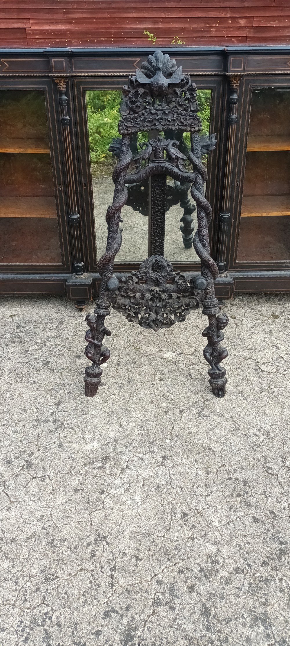 Carved Anglo Indian picture display easel. View II