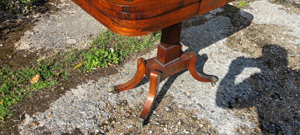 Regency brass inlaid rosewood games table. View V
