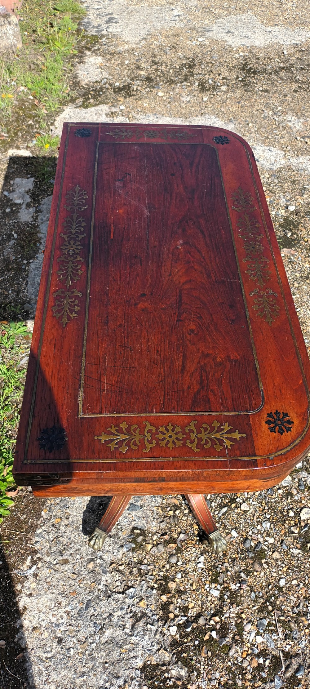 Regency brass inlaid rosewood games table. View VIII