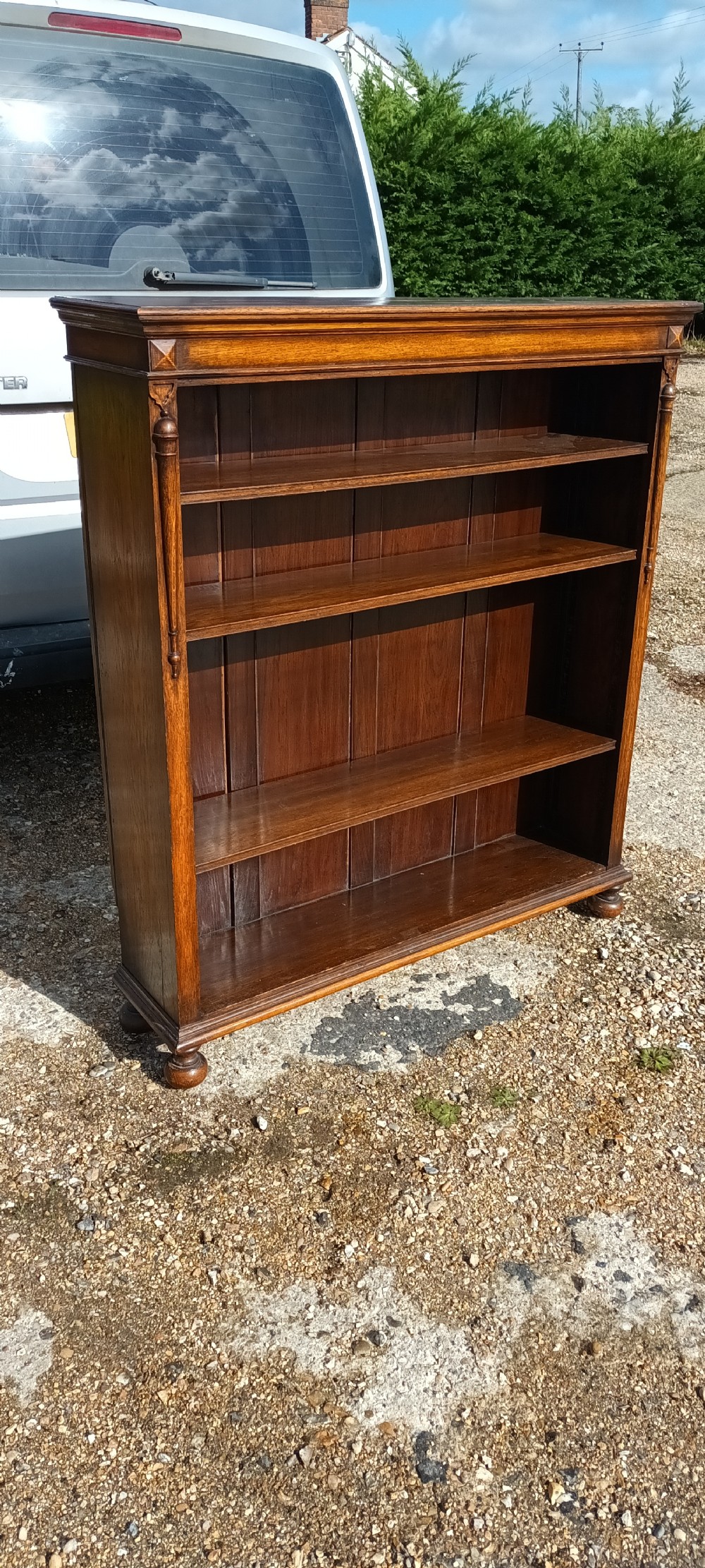 Good practical oak open front bookcase.  View II