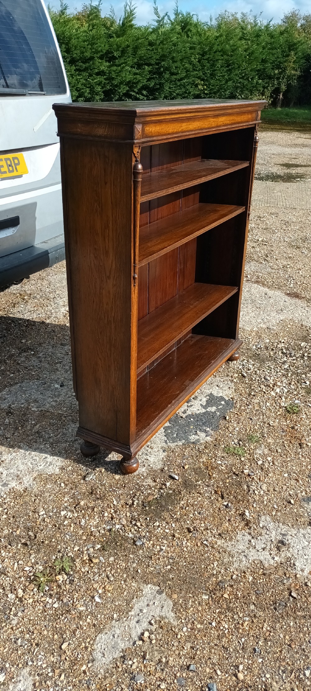Good practical oak open front bookcase.  View III