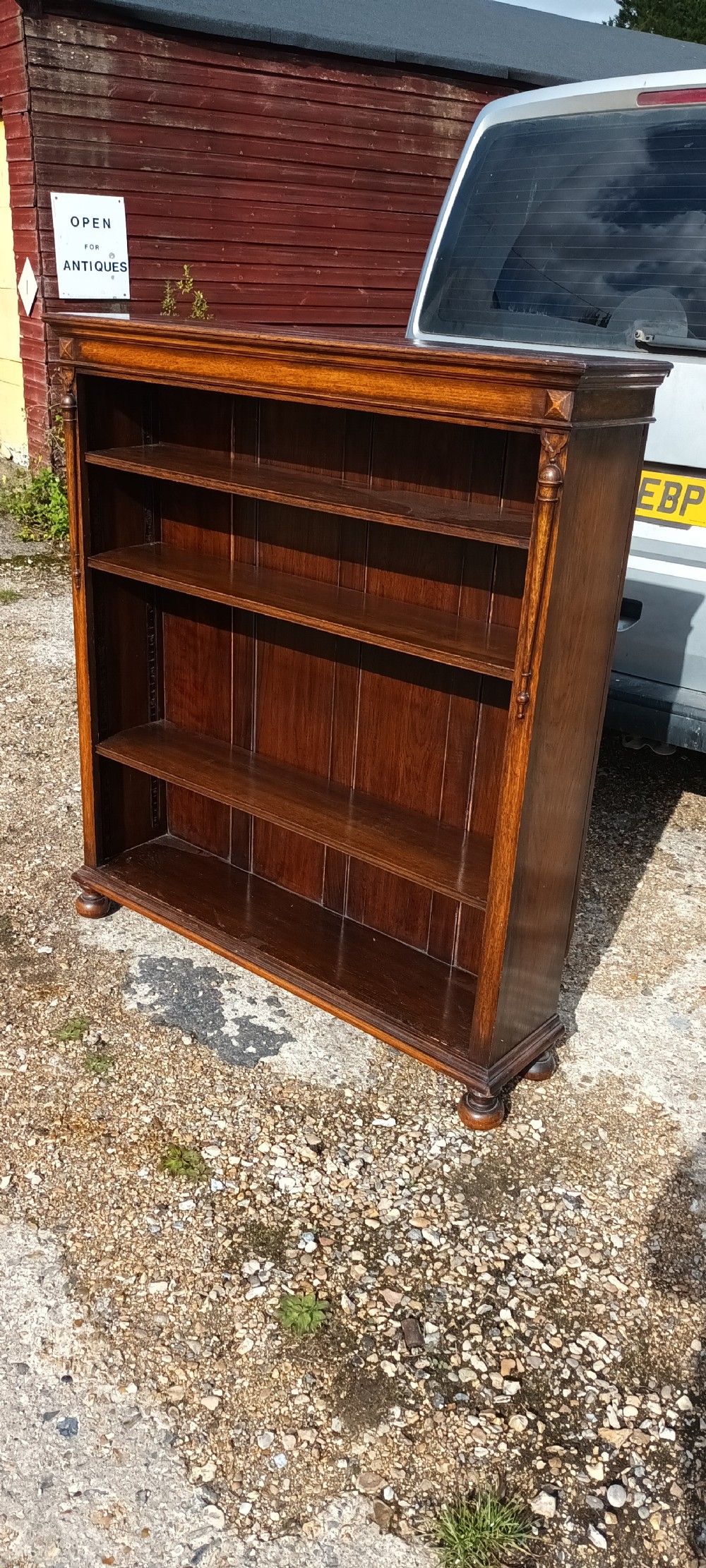 Good practical oak open front bookcase.  View IV