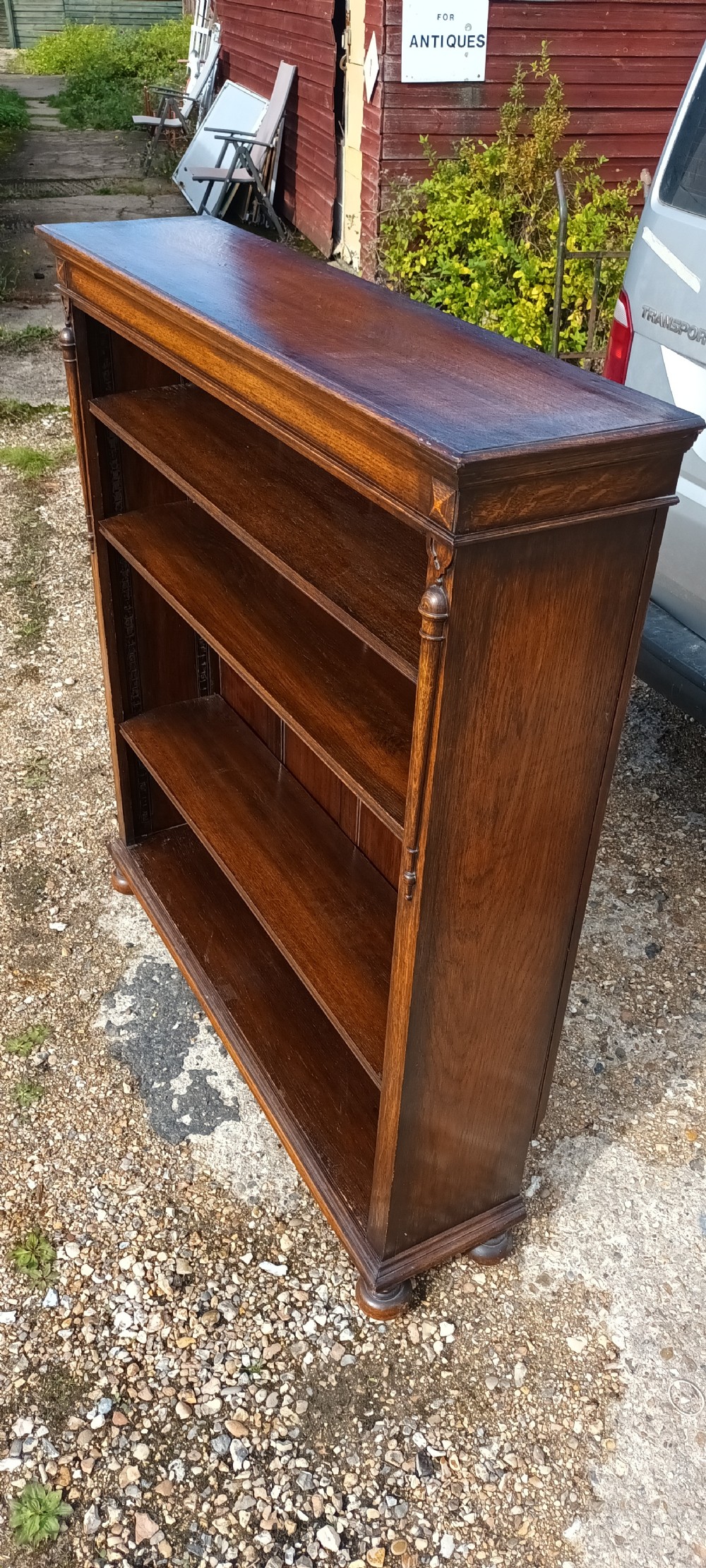 Good practical oak open front bookcase.  View VI