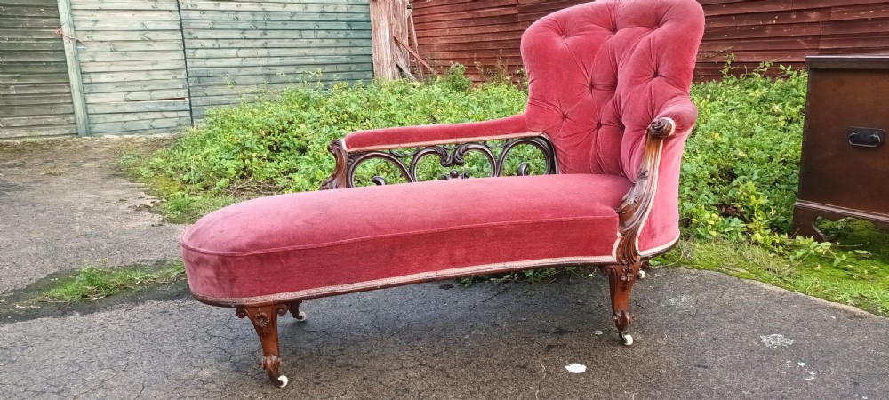 Mid Victorian rosewood chaise longue.  View VIII
