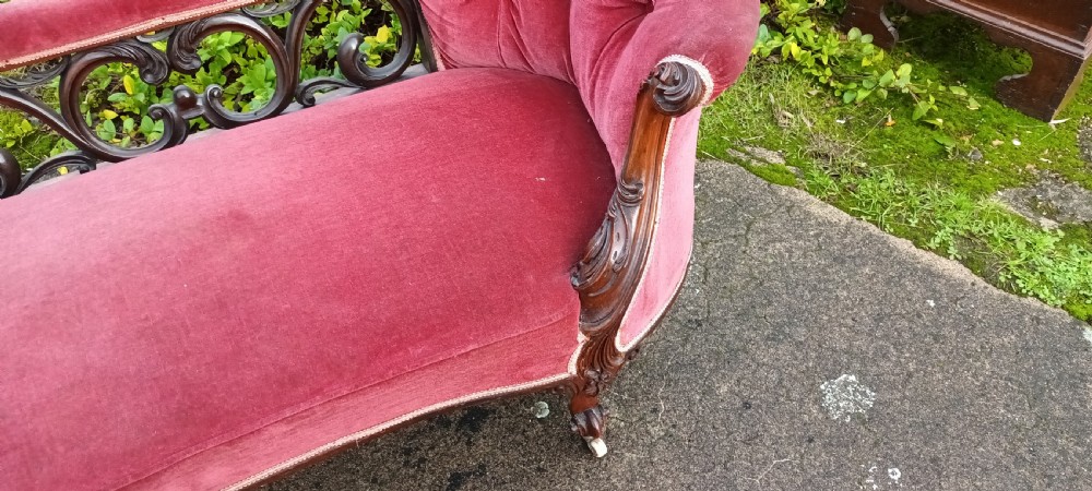 Mid Victorian rosewood chaise longue.  View IX