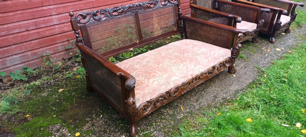Carved Mahogany bergere sofa.  View III