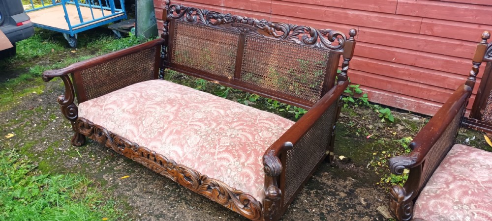 Carved Mahogany bergere sofa.  View IV