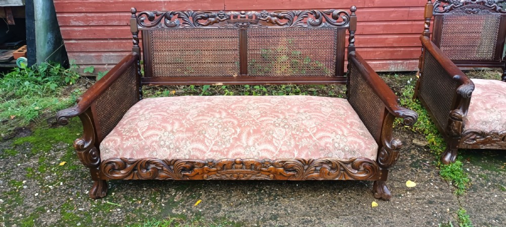 Carved Mahogany bergere sofa.  View V