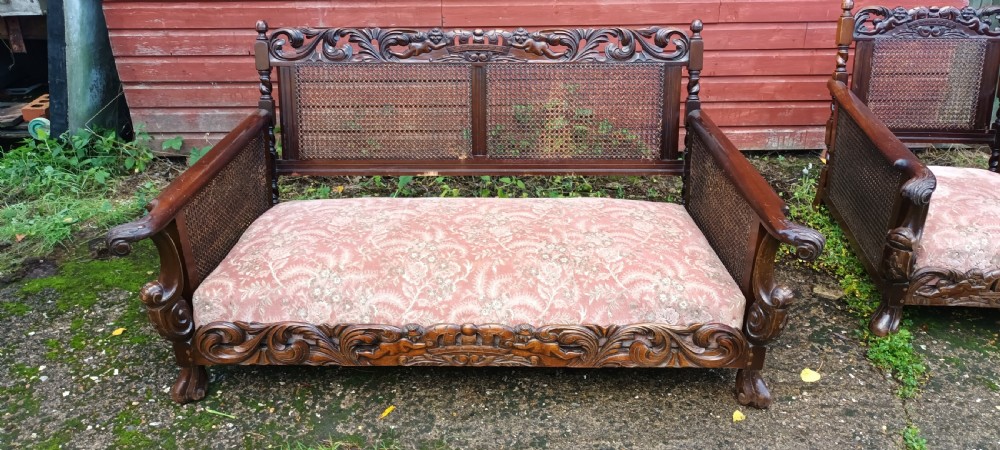 Carved Mahogany bergere sofa.  View VI