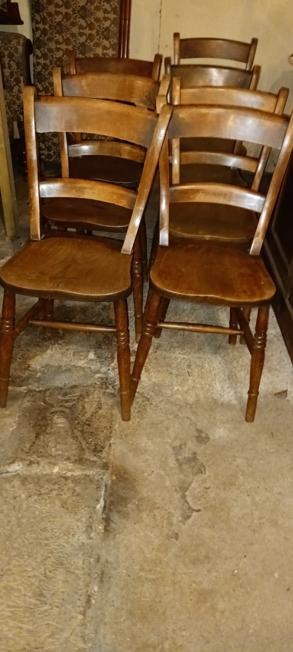 Set of 6 Edwardian Windsor bar back kitchen chairs. View II