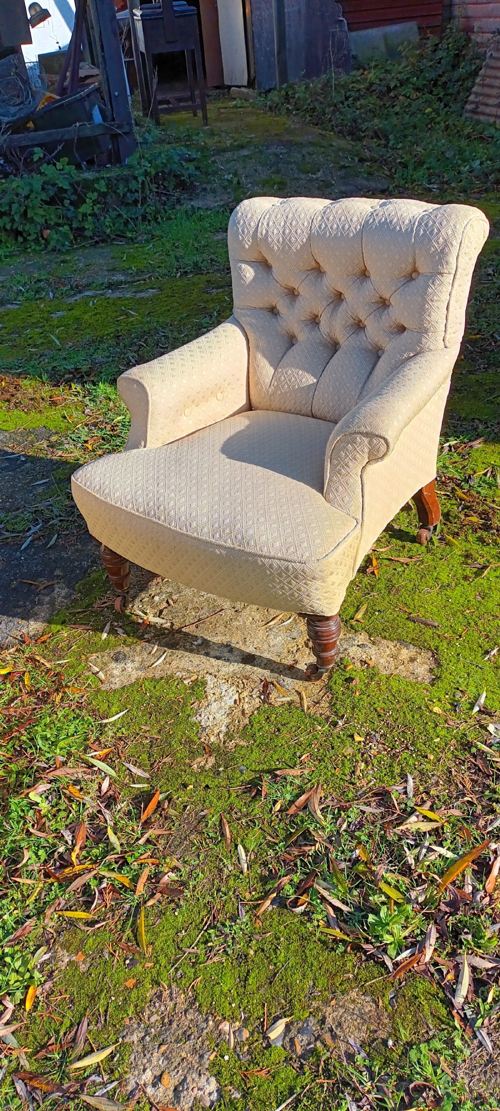 Matched pair of Victorian upholstered bedroom chairs. View III