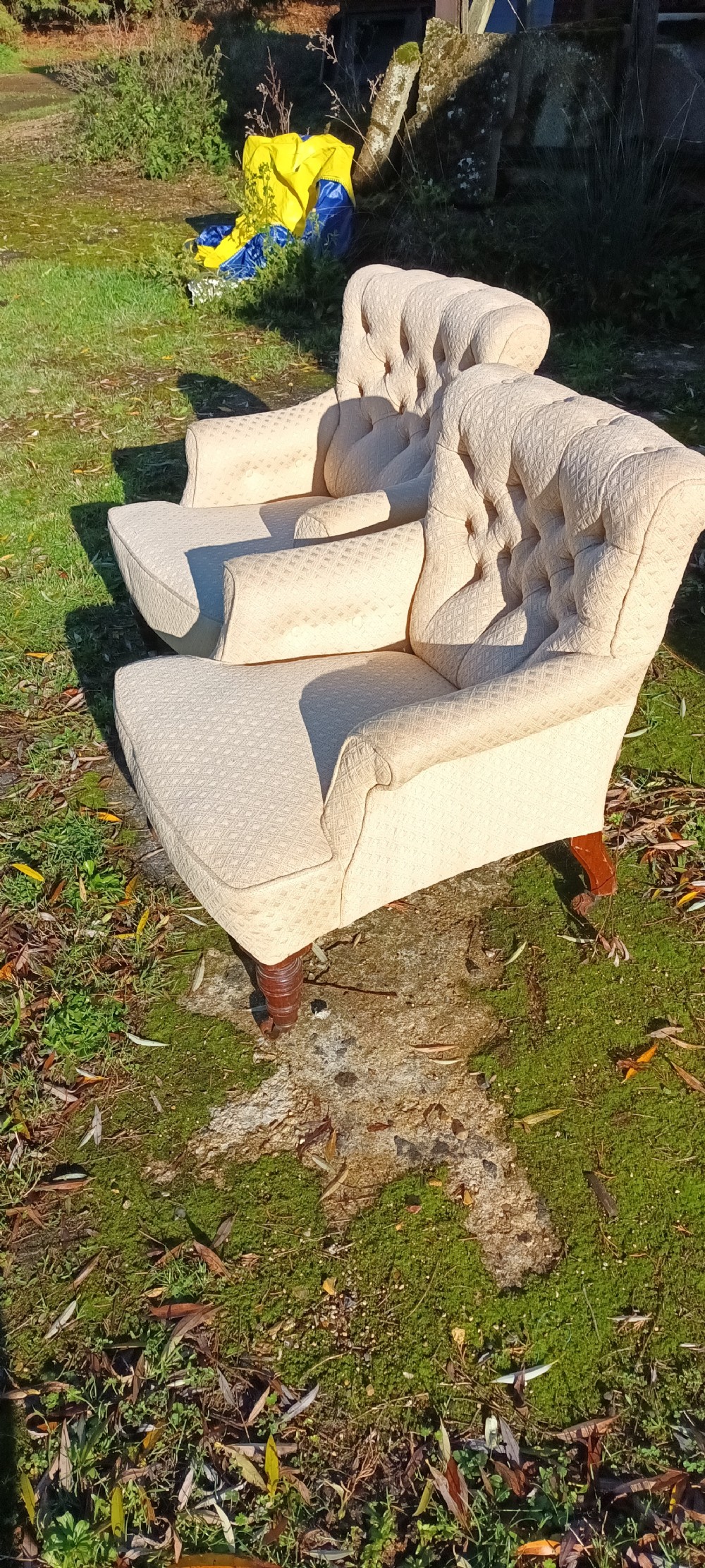 Matched pair of Victorian upholstered bedroom chairs. View V