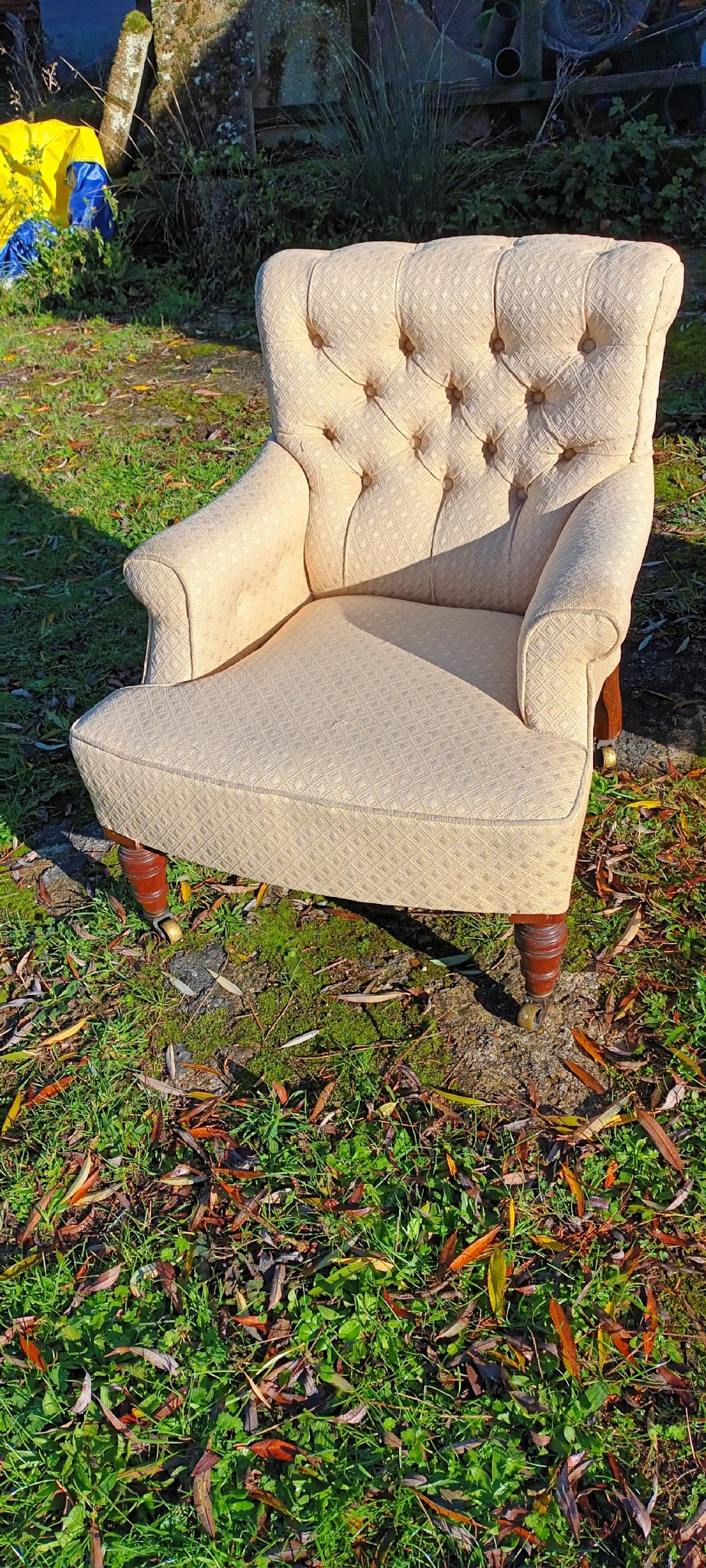 Matched pair of Victorian upholstered bedroom chairs. View VI