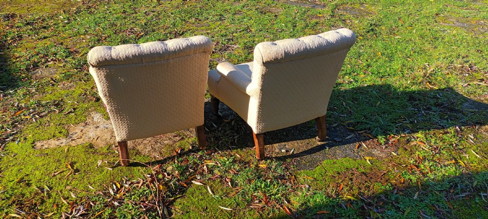 Matched pair of Victorian upholstered bedroom chairs. View VII