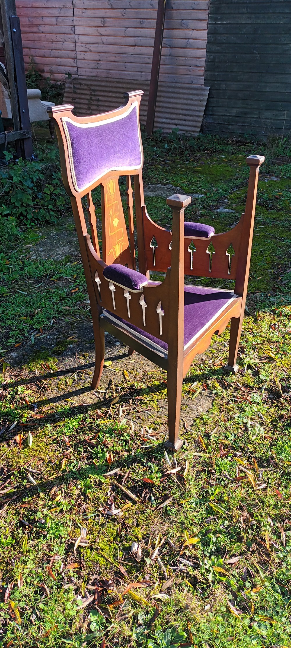 Unusual inlaid mahogany Art Nouveau armchair.  View II