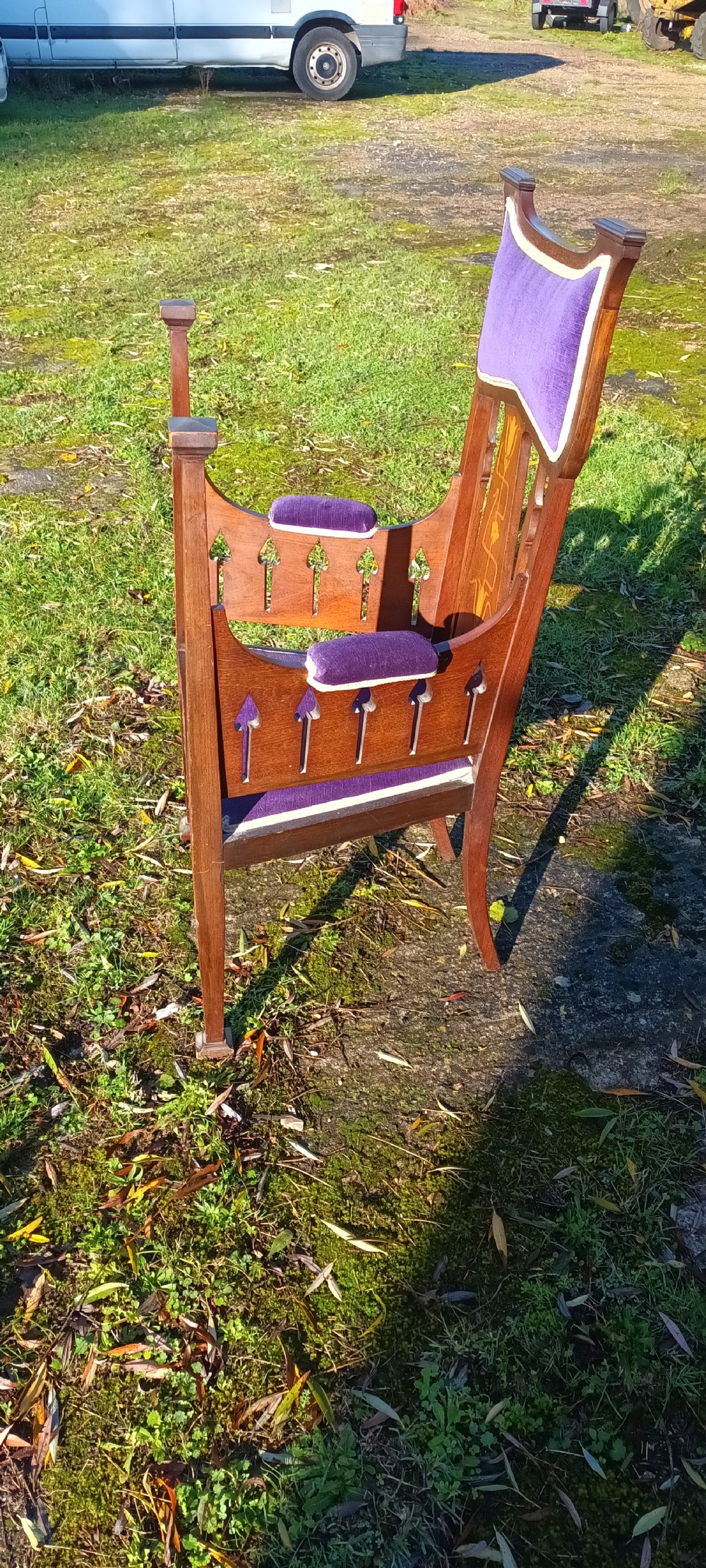 Unusual inlaid mahogany Art Nouveau armchair.  View III