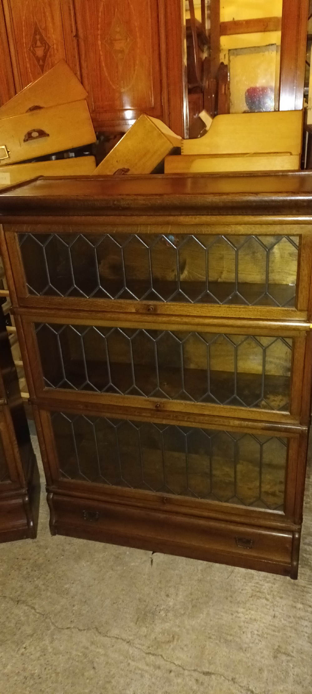 Pair of oak leaded glazed Globe Wernicke Bookcases. View III