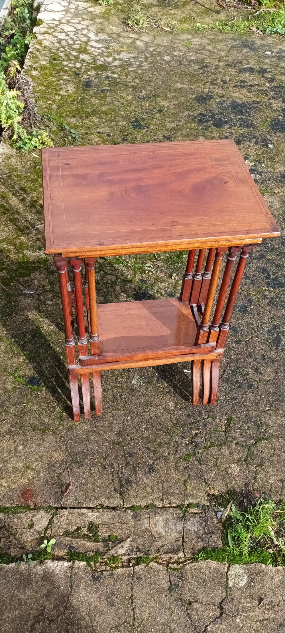 Edwardian nest of 3 inlaid mahogany tables. View II