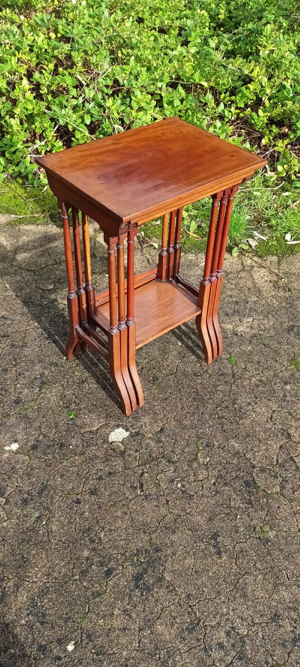 Edwardian nest of 3 inlaid mahogany tables. View VII