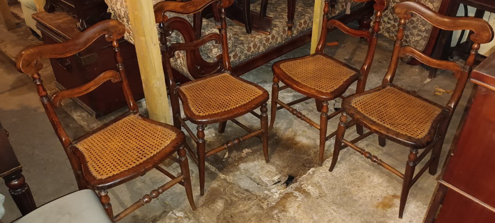 Set of 4 mid Victorian cane seat bedroom chairs. View V