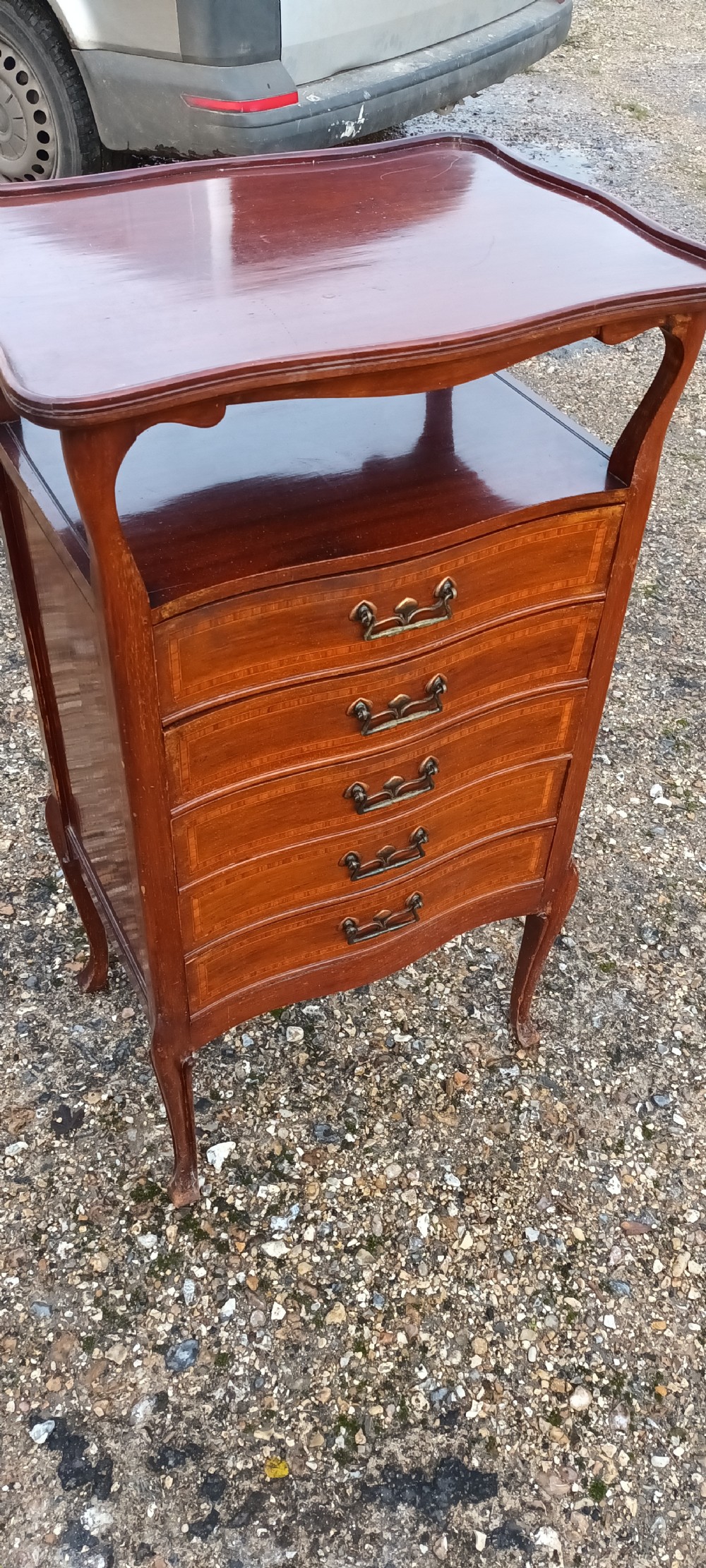 Edwardian inlaid mahogany music cabinet.  View V