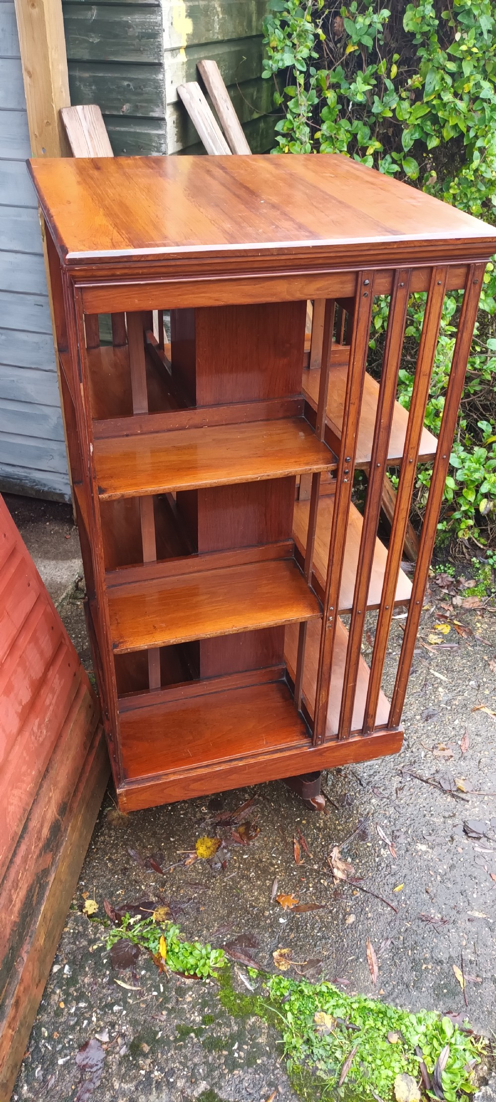 Late Victorian walnut revolving bookcase  View II
