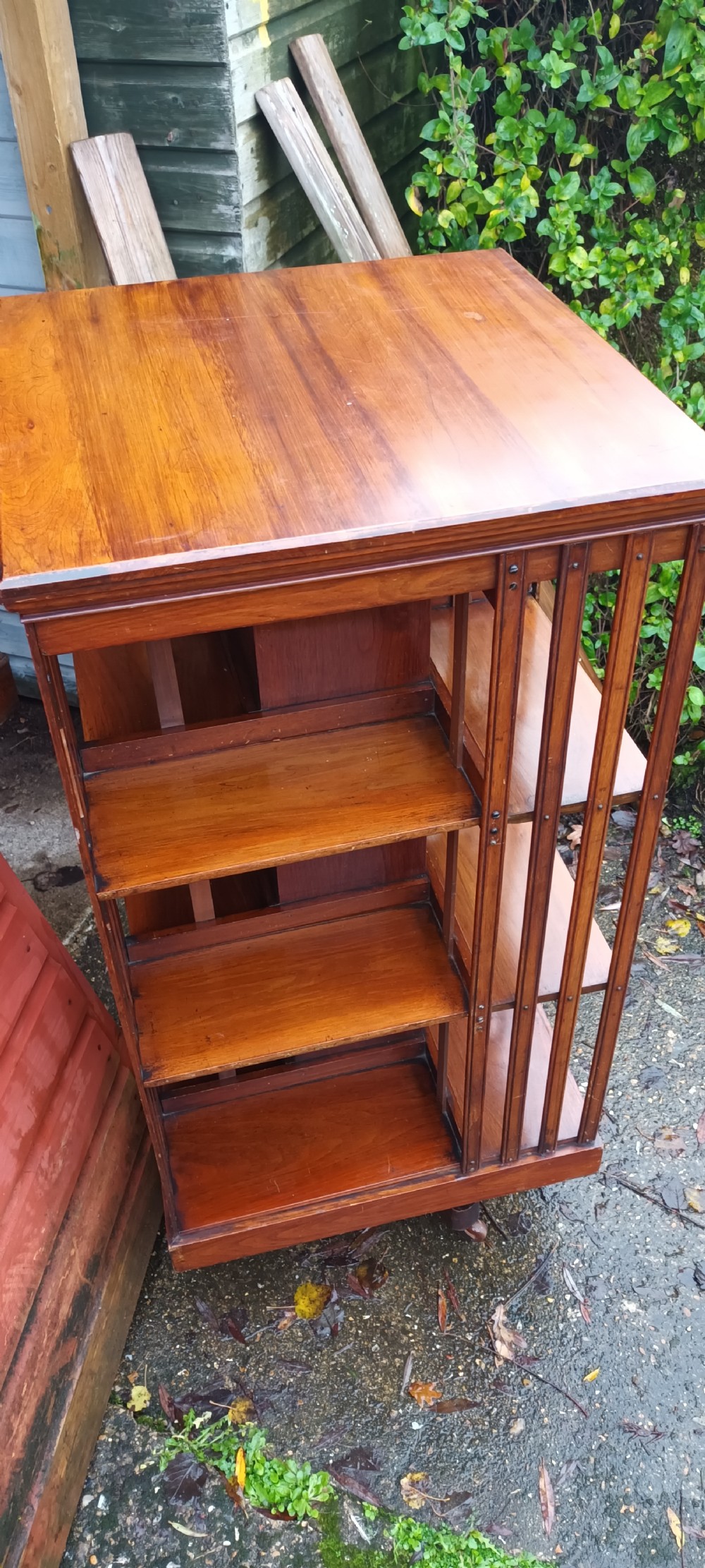 Late Victorian walnut revolving bookcase  View III
