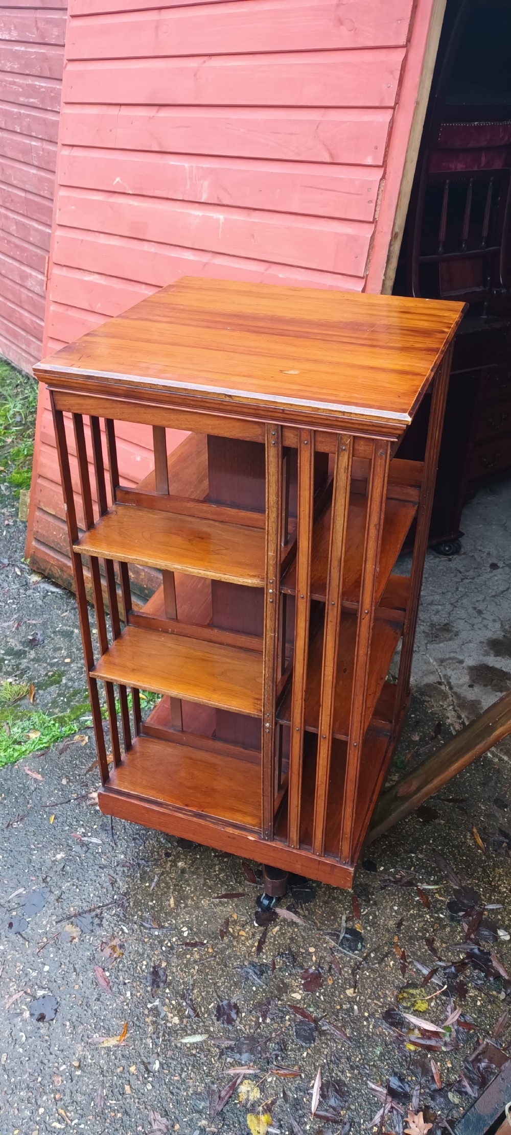 Late Victorian walnut revolving bookcase  View IV