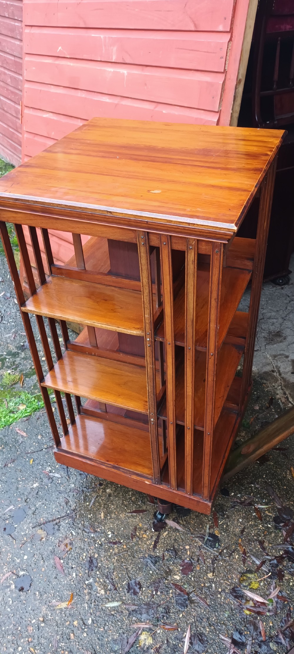 Late Victorian walnut revolving bookcase  View V