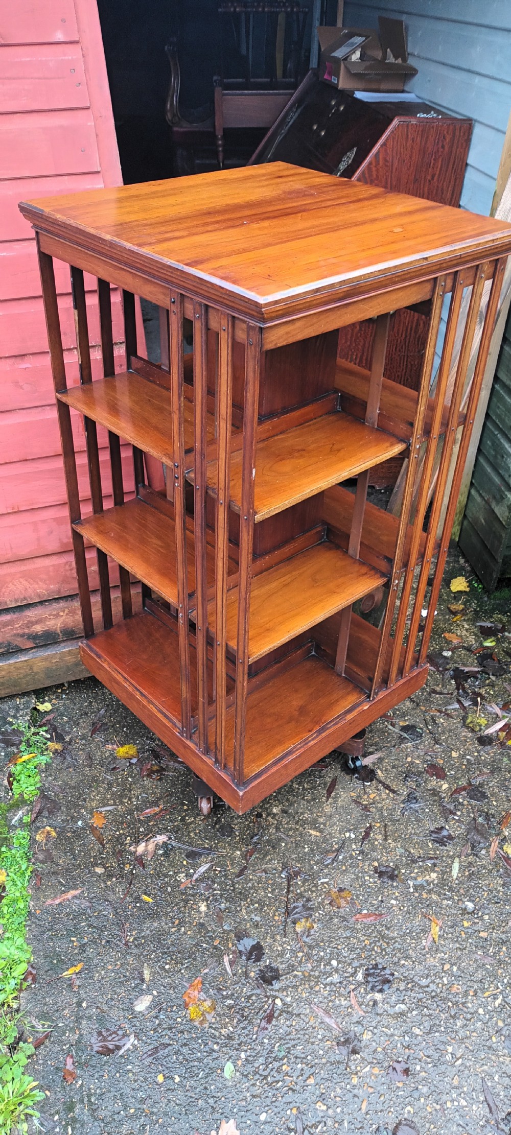 Late Victorian walnut revolving bookcase  View VI
