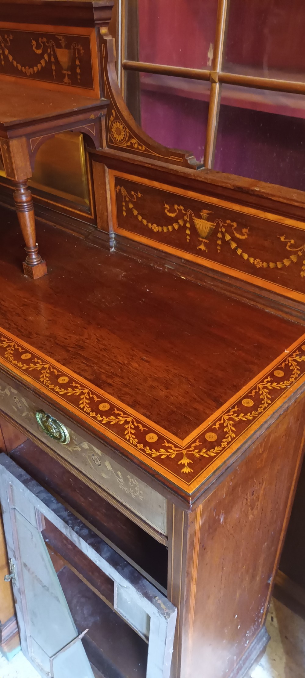 Howard stamped inlaid mahogany side cabinet  View XI