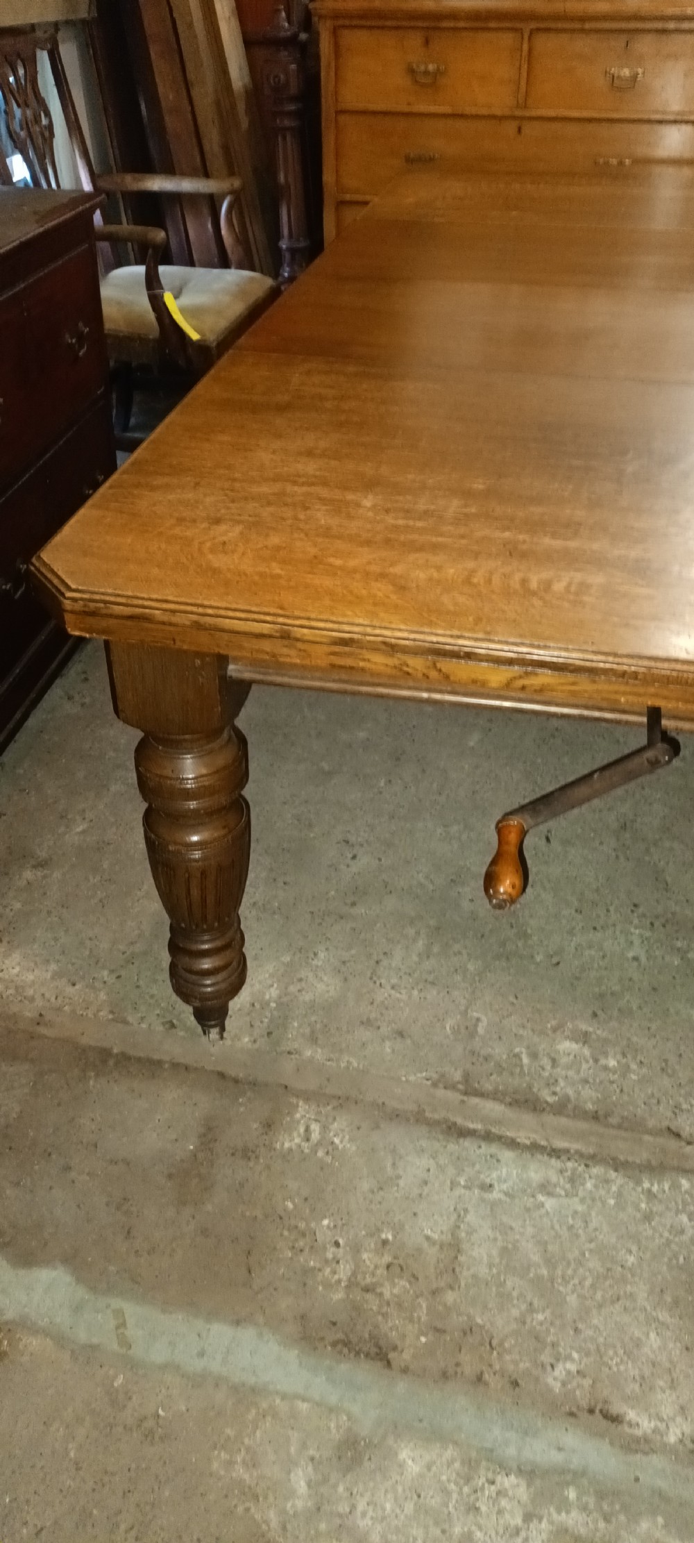 Late Victorian oak 2 leaf extending dining table.  View VII