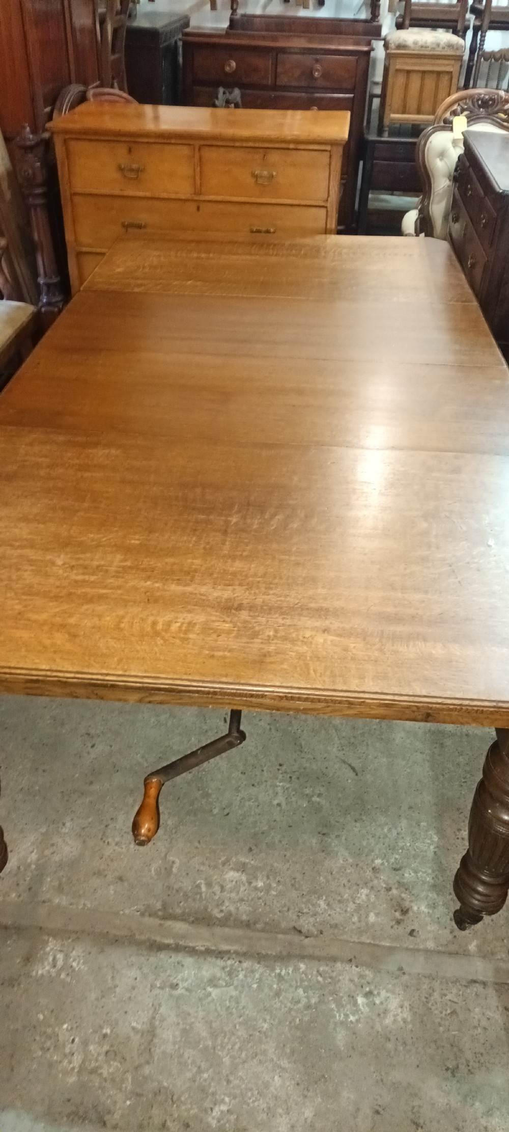 Late Victorian oak 2 leaf extending dining table.  View IX