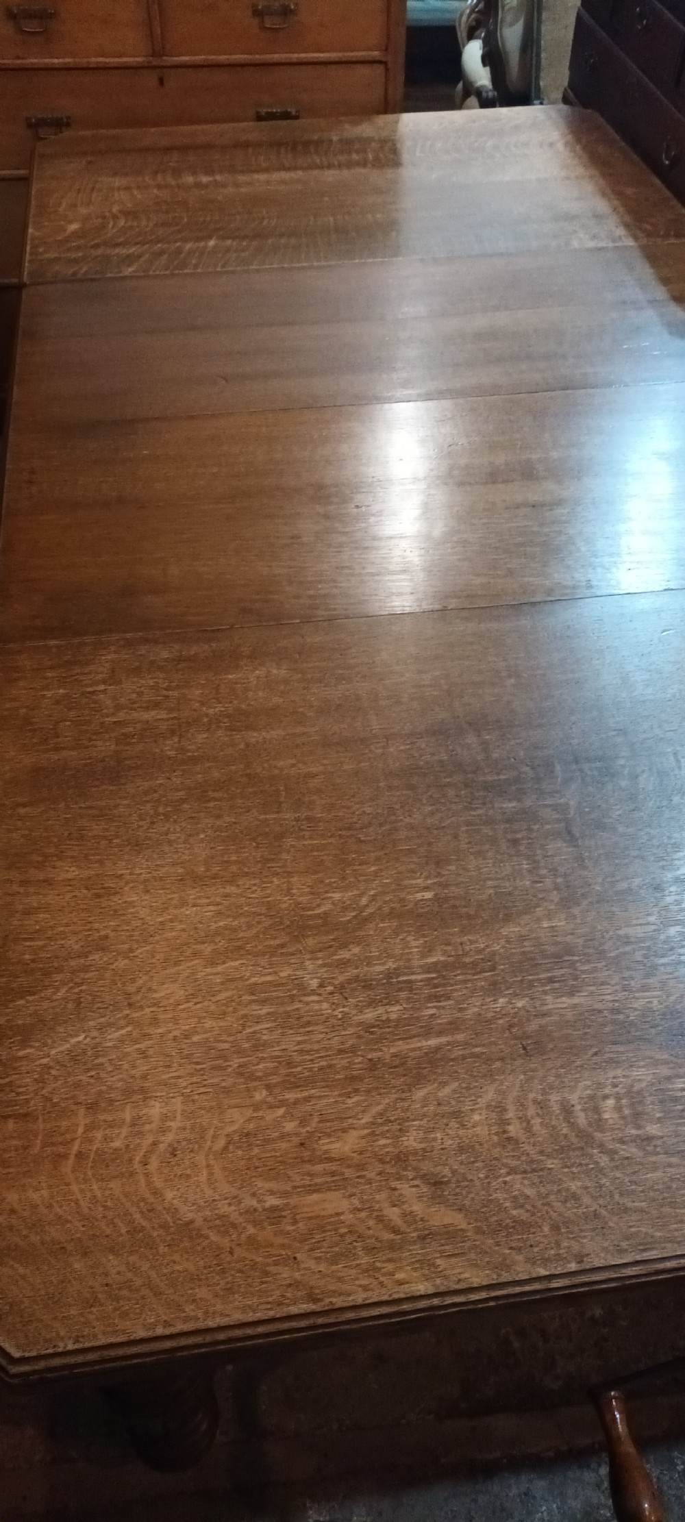 Late Victorian oak 2 leaf extending dining table.  View XI