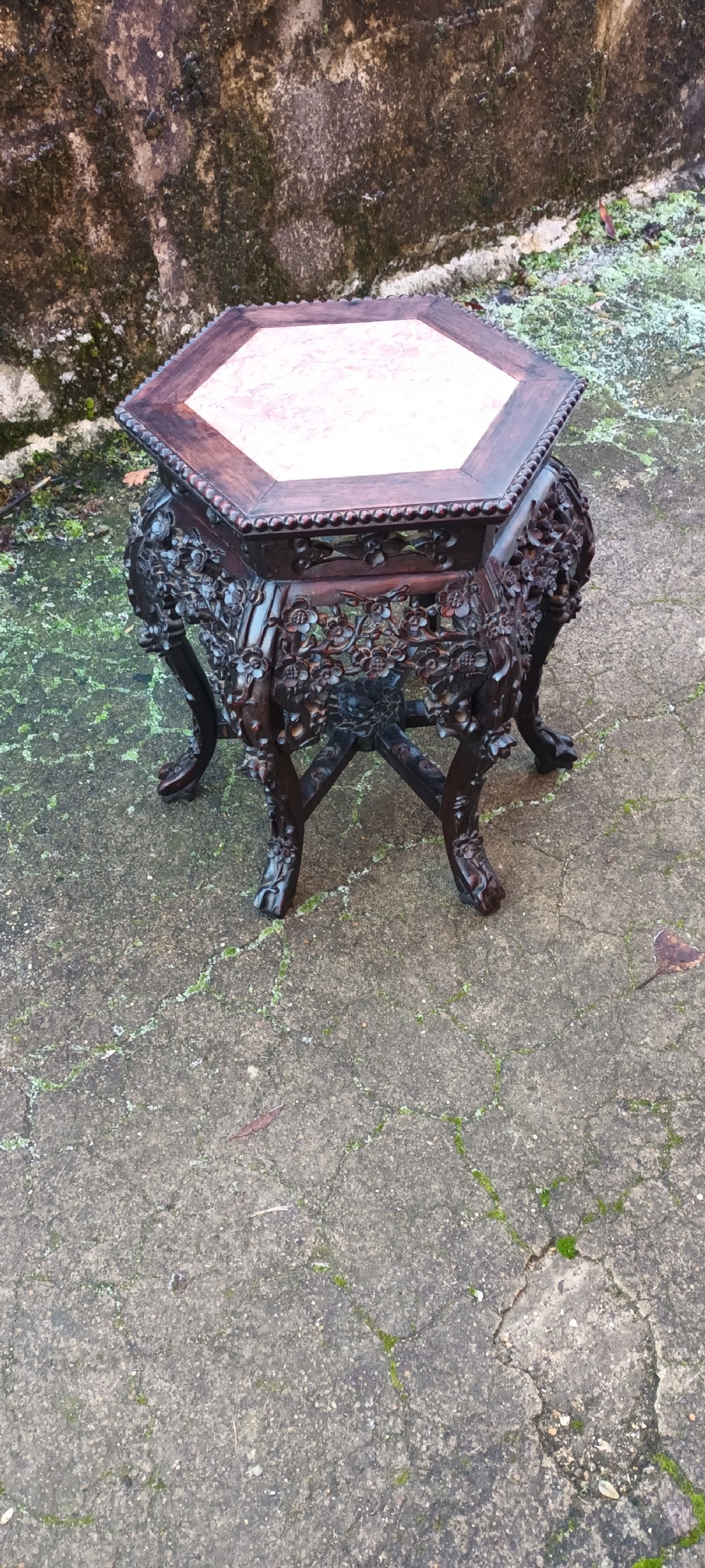 Ornate carved Chinese marble top stand.