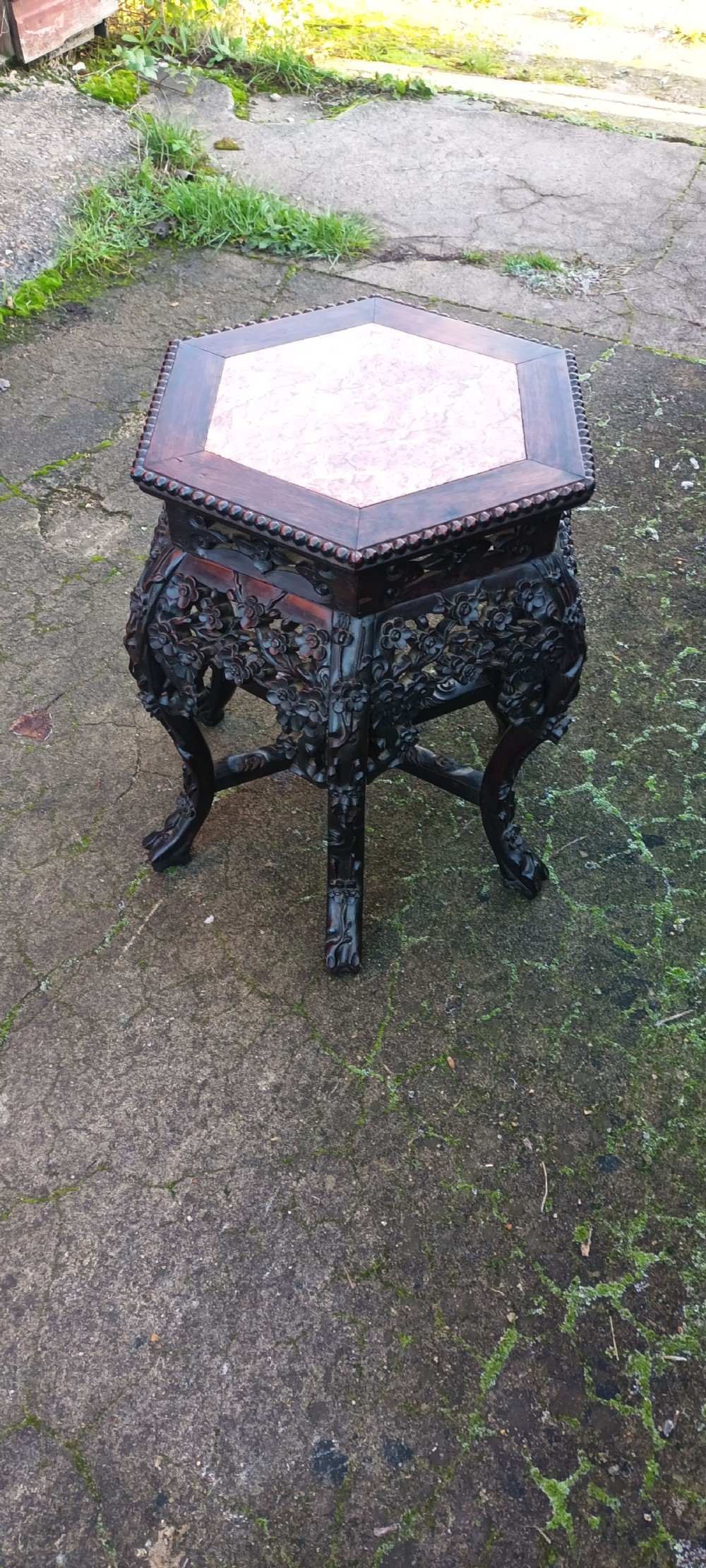 Ornate carved Chinese marble top stand. View III