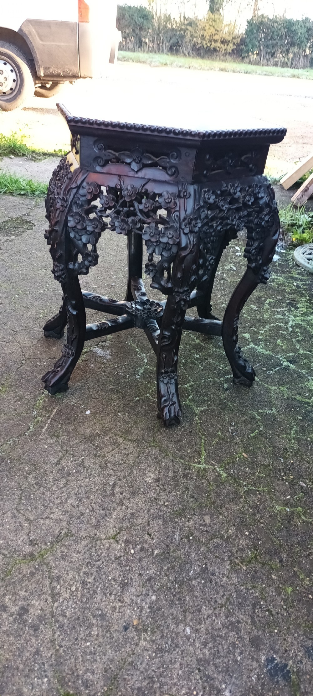 Ornate carved Chinese marble top stand. View IV