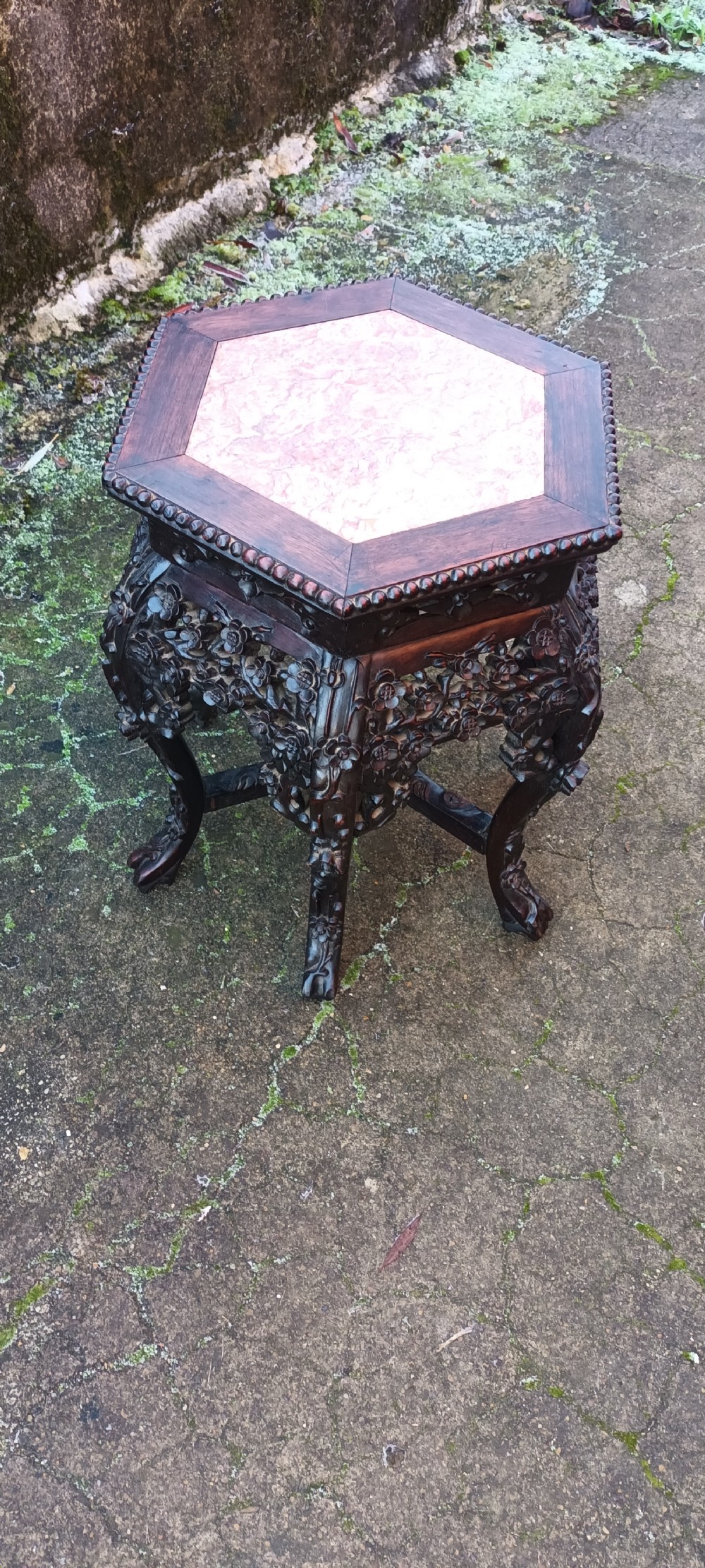 Ornate carved Chinese marble top stand. View V