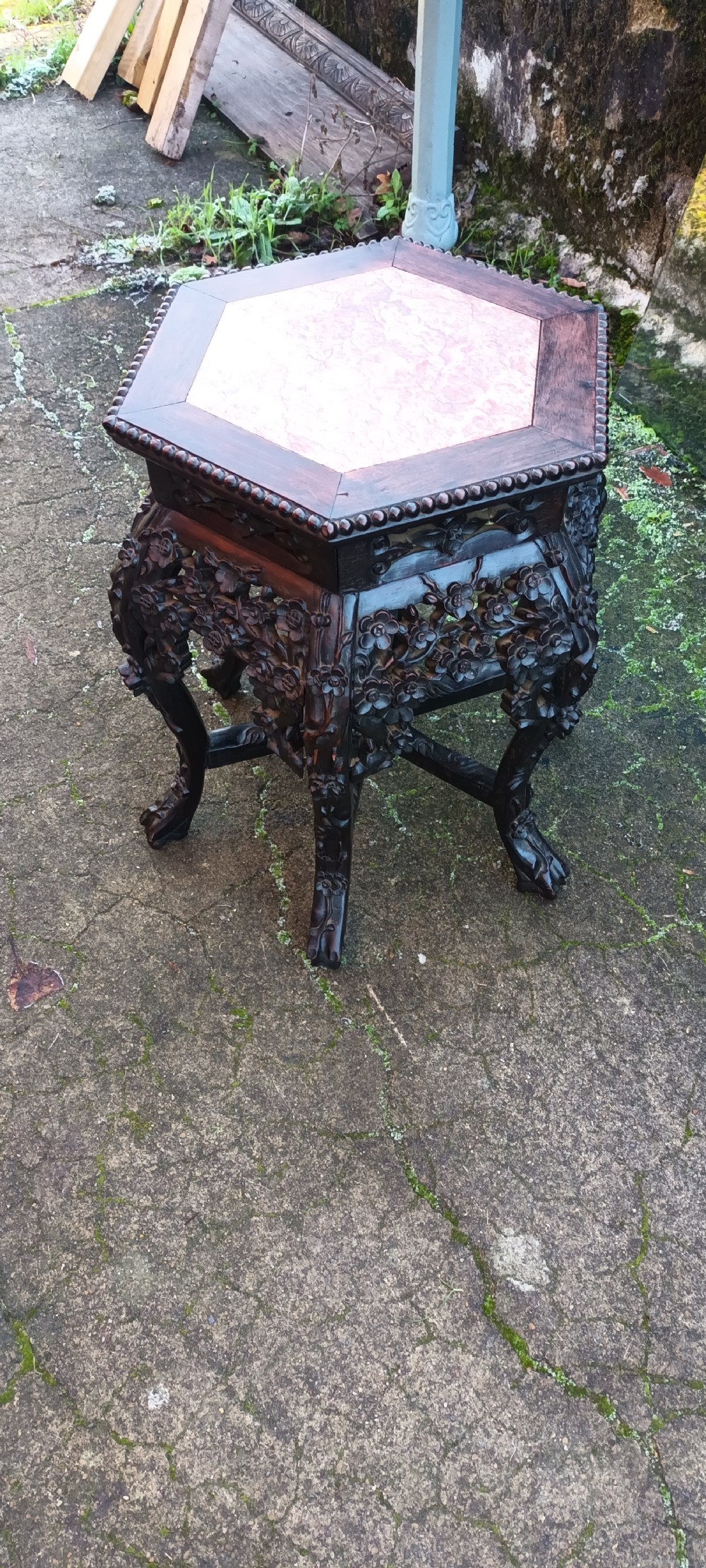 Ornate carved Chinese marble top stand. View VI