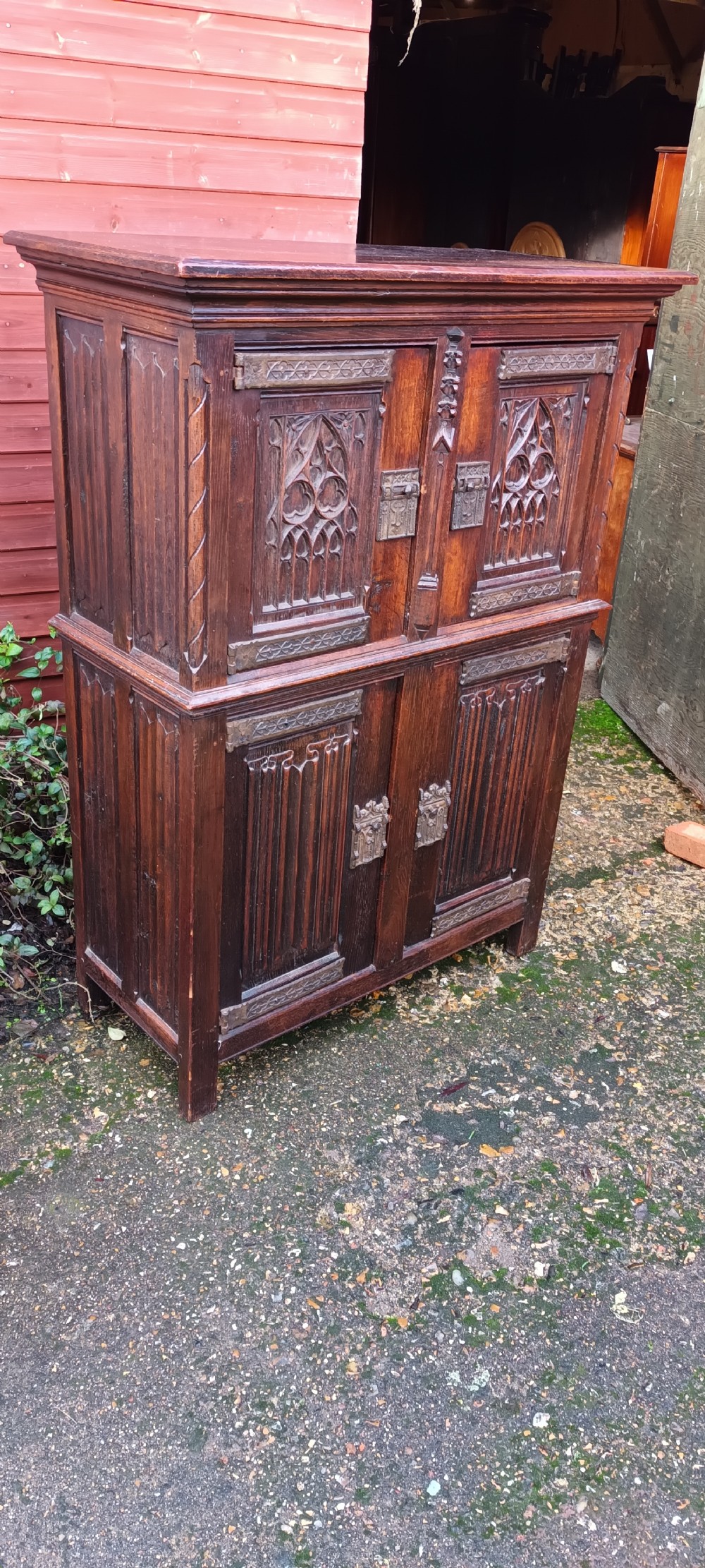 Oak Gothic revival cupboard 