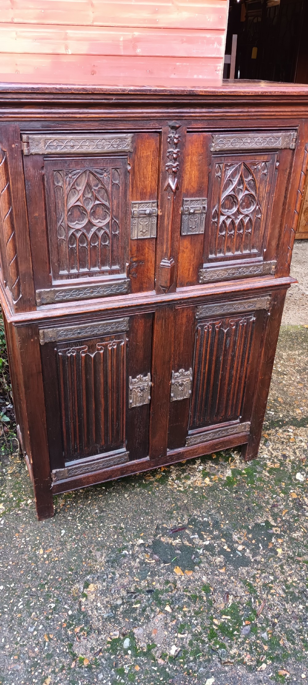 Oak Gothic revival cupboard  View II