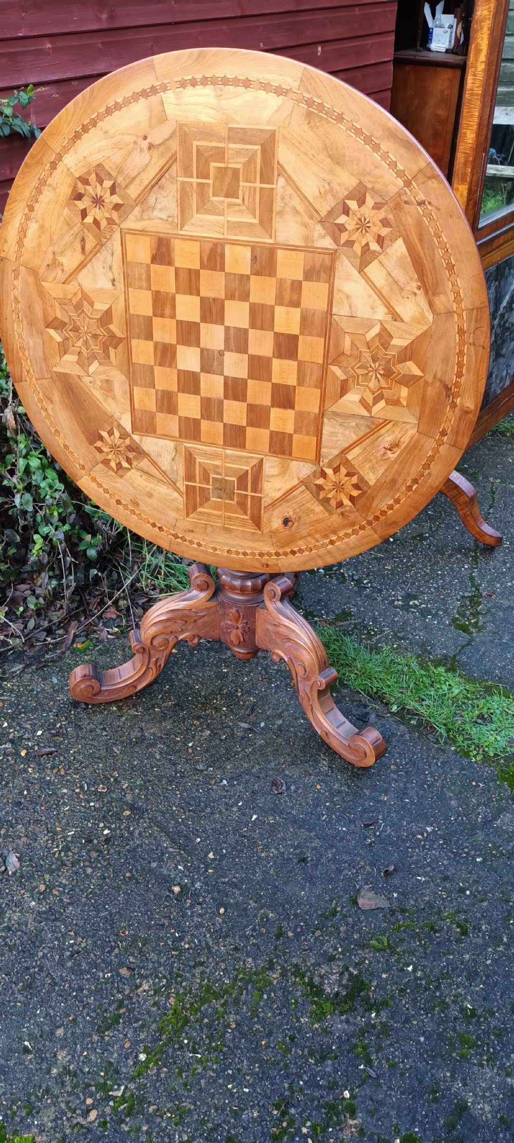 Inlaid Tyrolean games table. View III