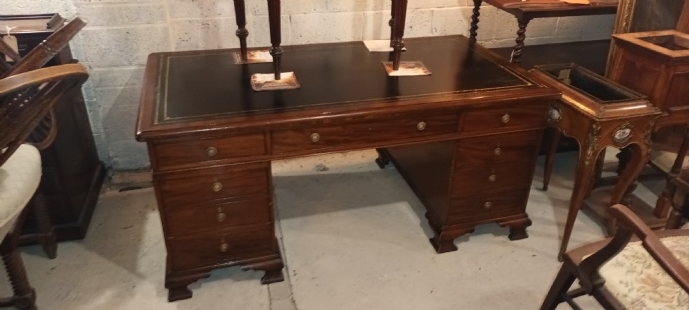 Large 19th century mahogany partners desk View XI