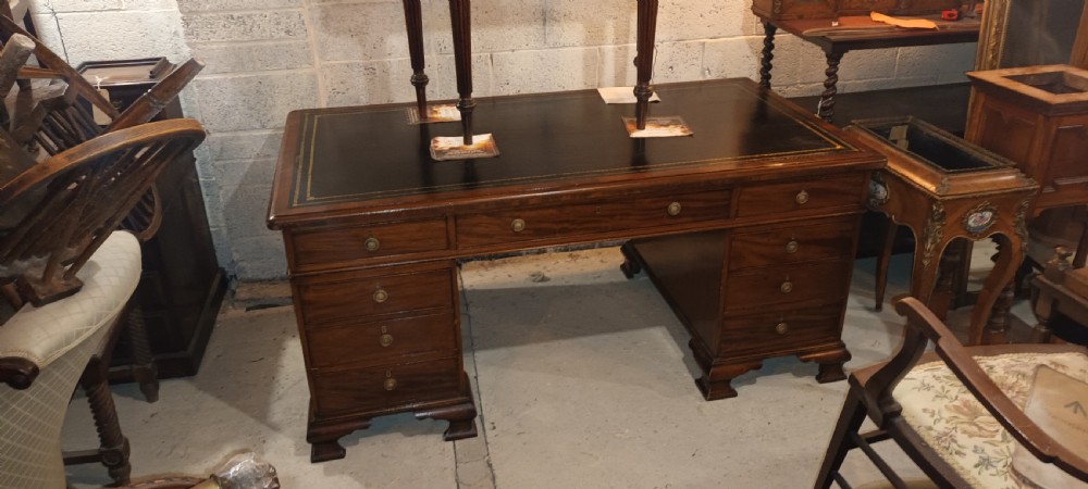 Large 19th century mahogany partners desk View XII