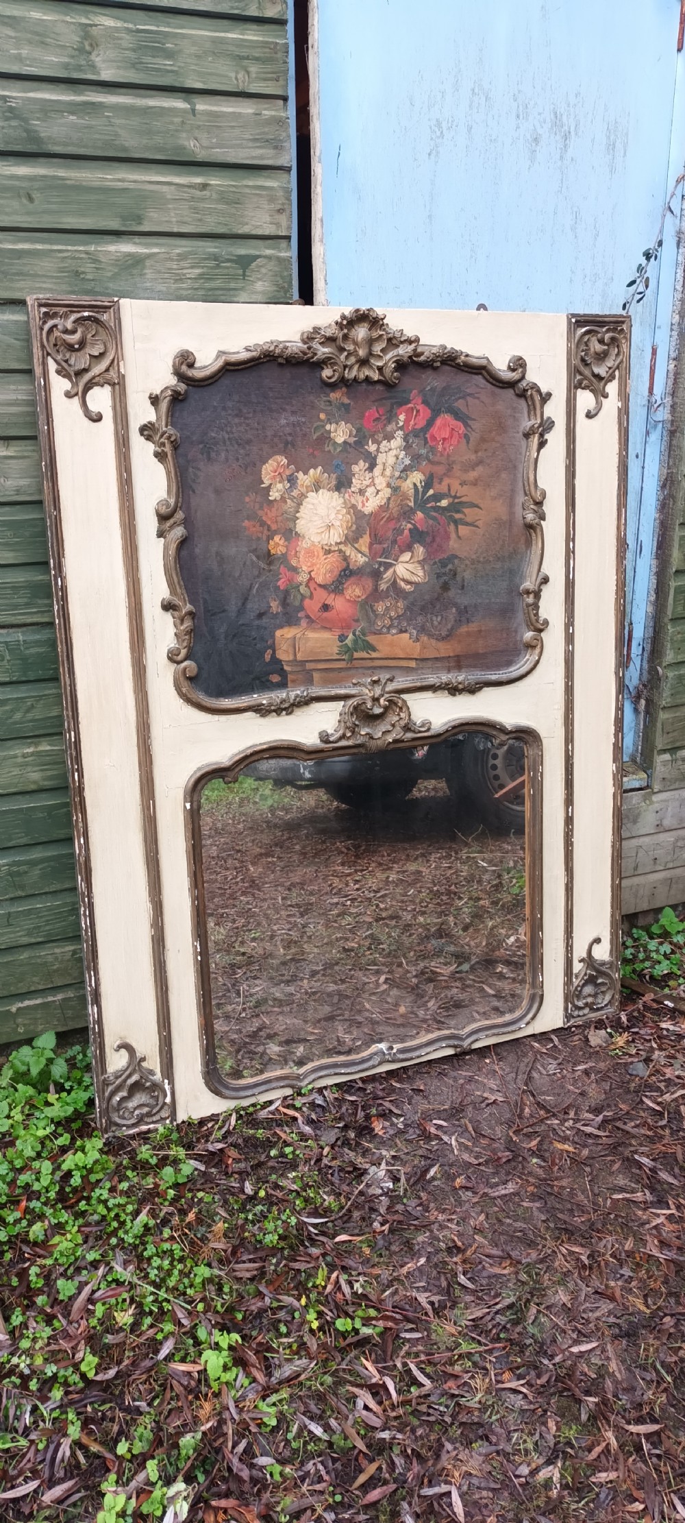 Late 19th century French Tremeau hallway mirror painting. 