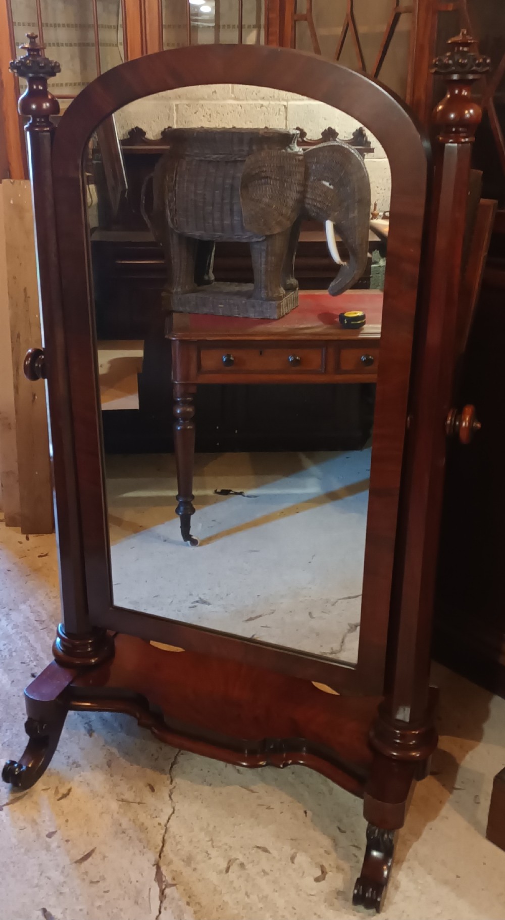Mahogany cheval dressing mirror. 