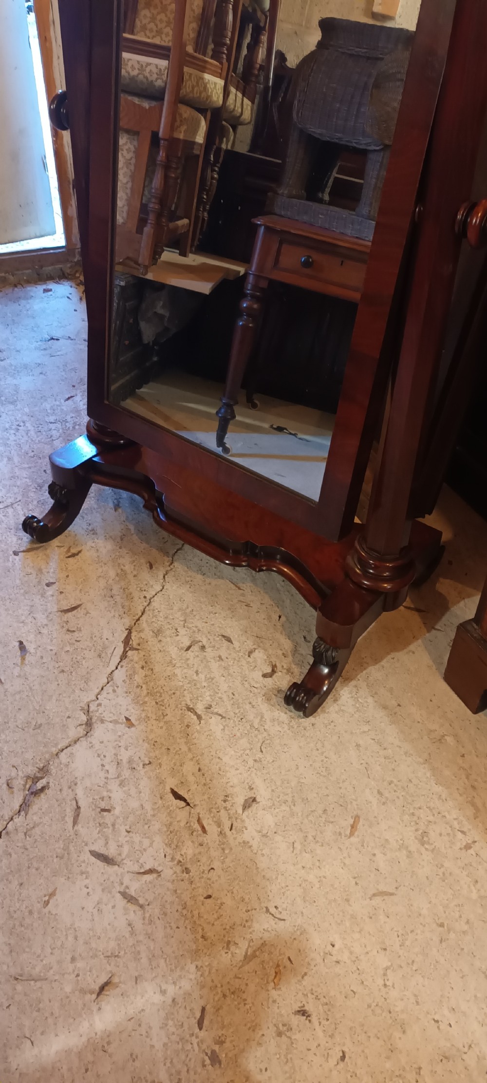 Mahogany cheval dressing mirror.  View II
