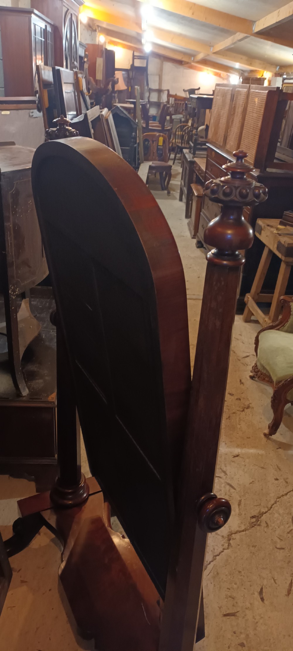 Mahogany cheval dressing mirror.  View V