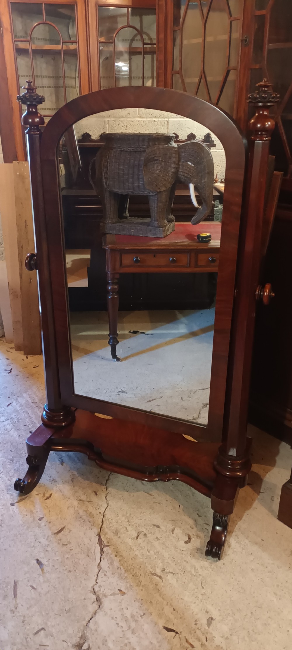 Mahogany cheval dressing mirror.  View XI
