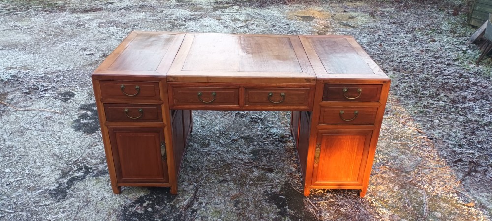 Large Chinese panelled pedestal desk.  View II